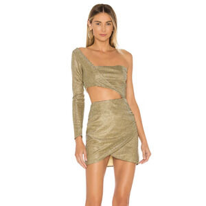 NEW superdown Althea Mini Dress Gold One Long Sleeve Cutout